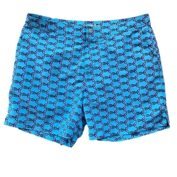 Goodfellow turquoise pink fish print mesh lined swim shorts 34W - Picture 1 of 10